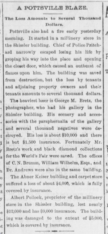 November 14, 1892 article from Shenandoah's Evening Herald.